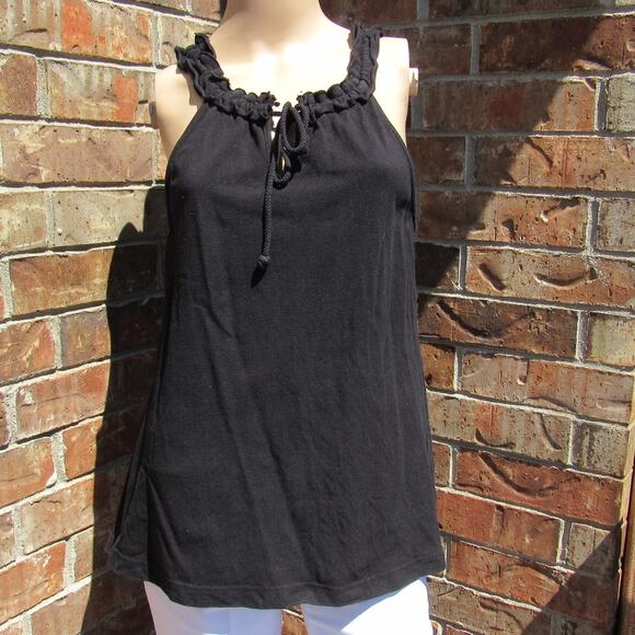 MICHAEL Michael Kors Black Pique Sleeveless Ruffle Tie Neck Split Hem Tank Top M - Picture 8 of 15